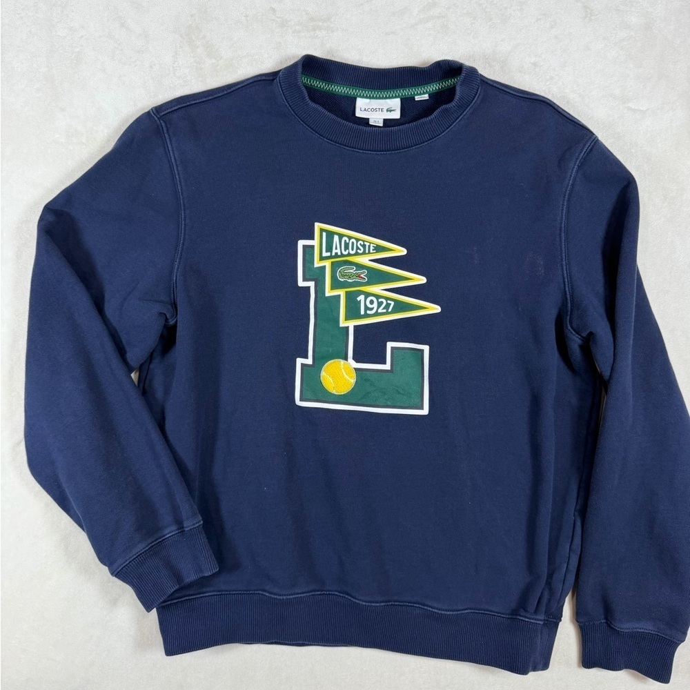 Lacoste FR5 Large Mens Tennis Embroidered Crewneck Sweater Navy Green and Yellow